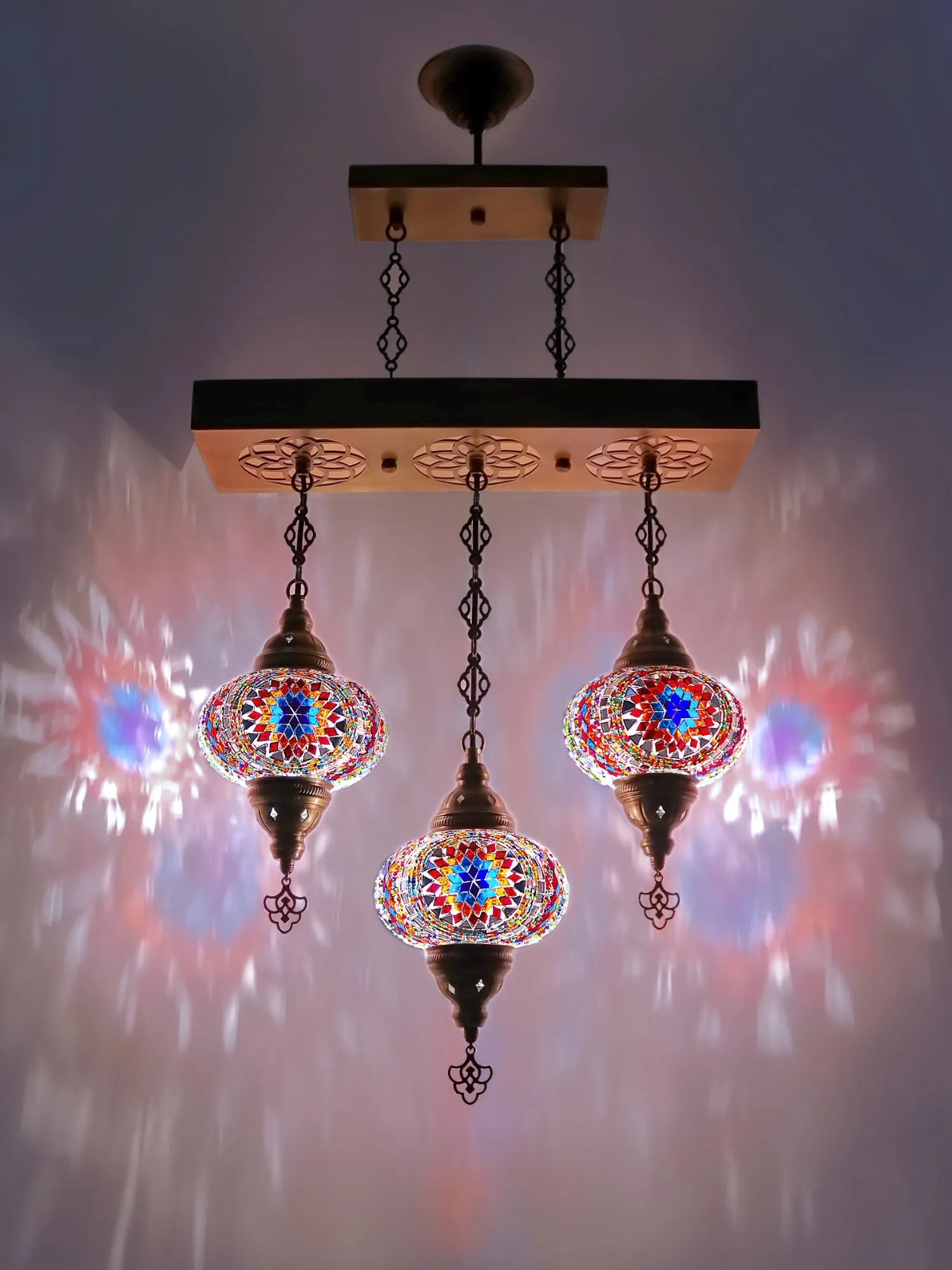 Turkish 3 Globes Mosaic Glass Chandelier Lights