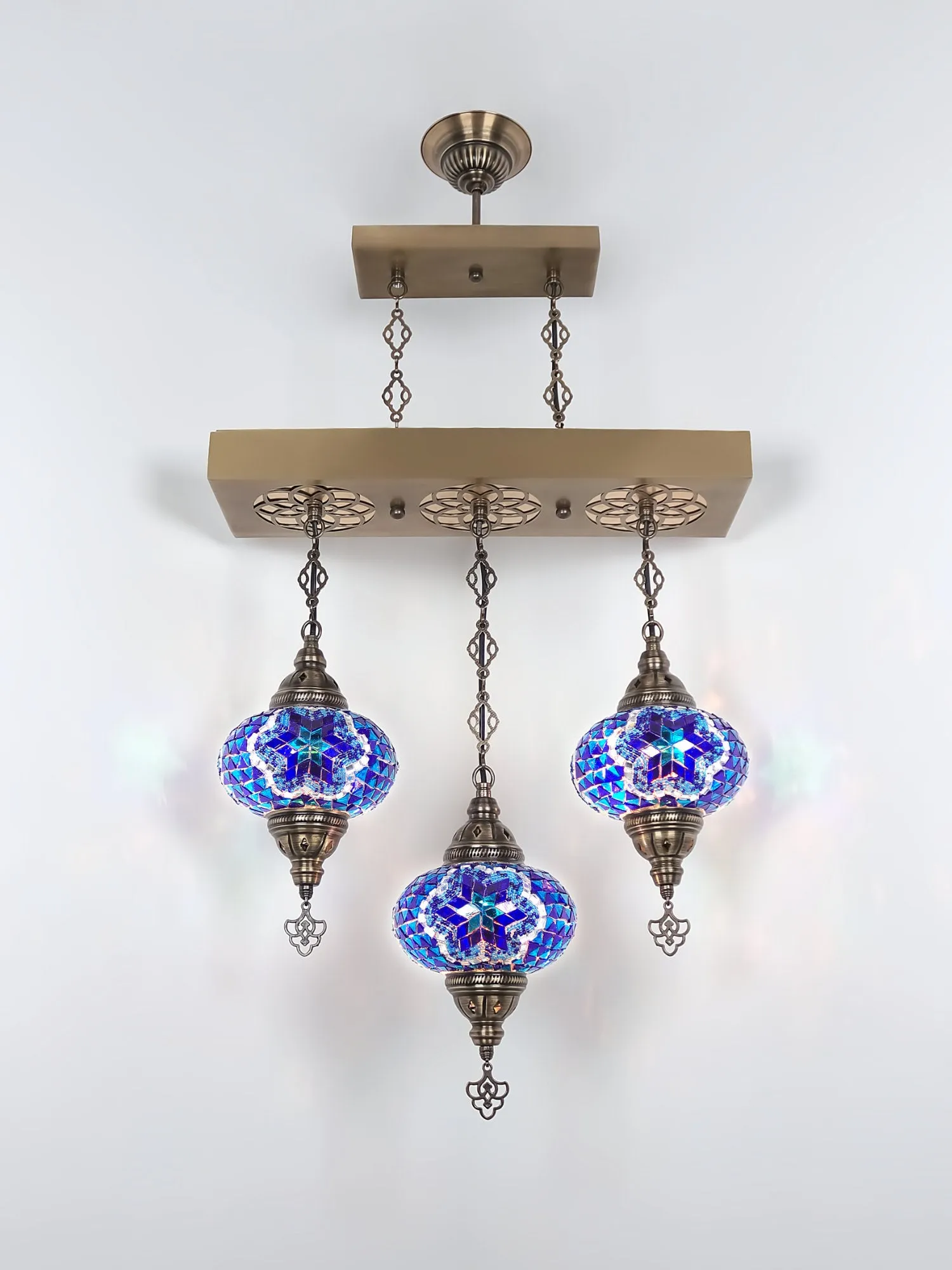 Turkish 3 Globes Mosaic Glass Chandelier Lights