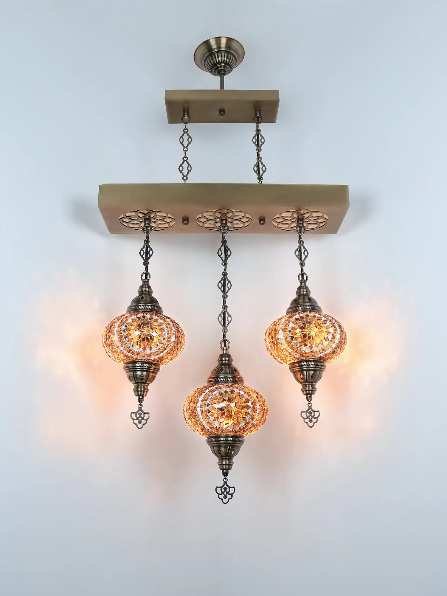 Turkish 3 Globes Mosaic Glass Chandelier Lights