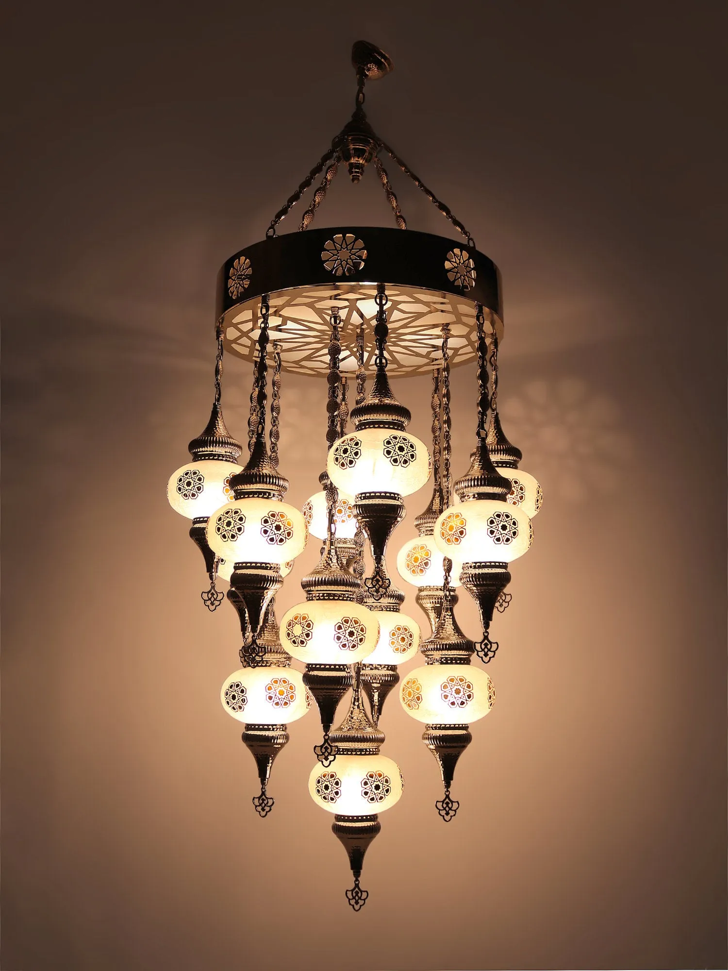 Turkish Chandelier 13-Globe Glass SeljukPattern Laser Cut