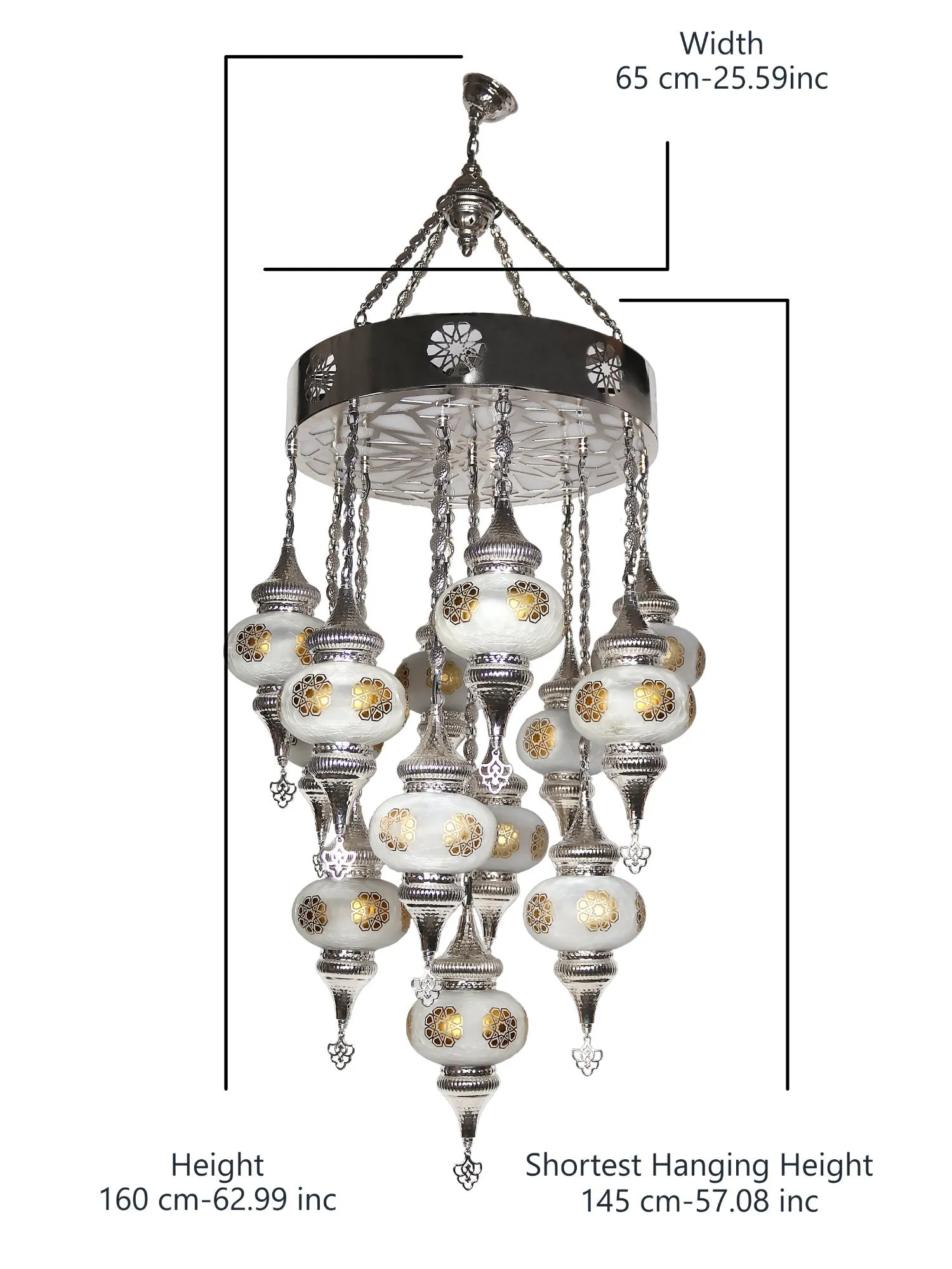 Turkish Chandelier 13-Globe Glass SeljukPattern Laser Cut