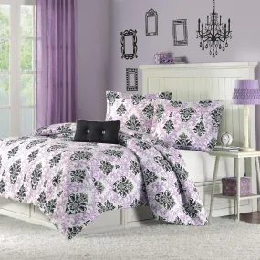 Twin - Twin XL size Purple Damask Design Comforter Set