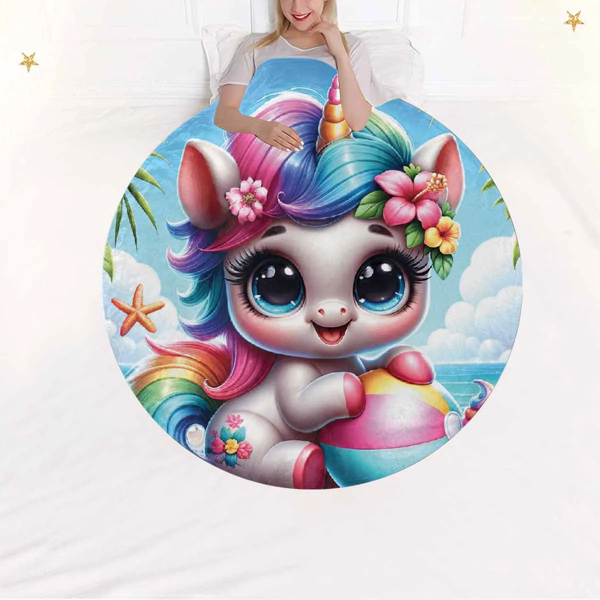 Unicorn_Awd35124  Circular Micro Fleece Blanket 60"