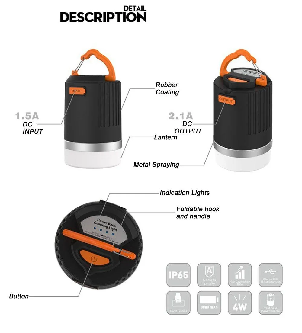 USB Rechargeable LED Camping Light, Tent Lantern,Solar Lantern