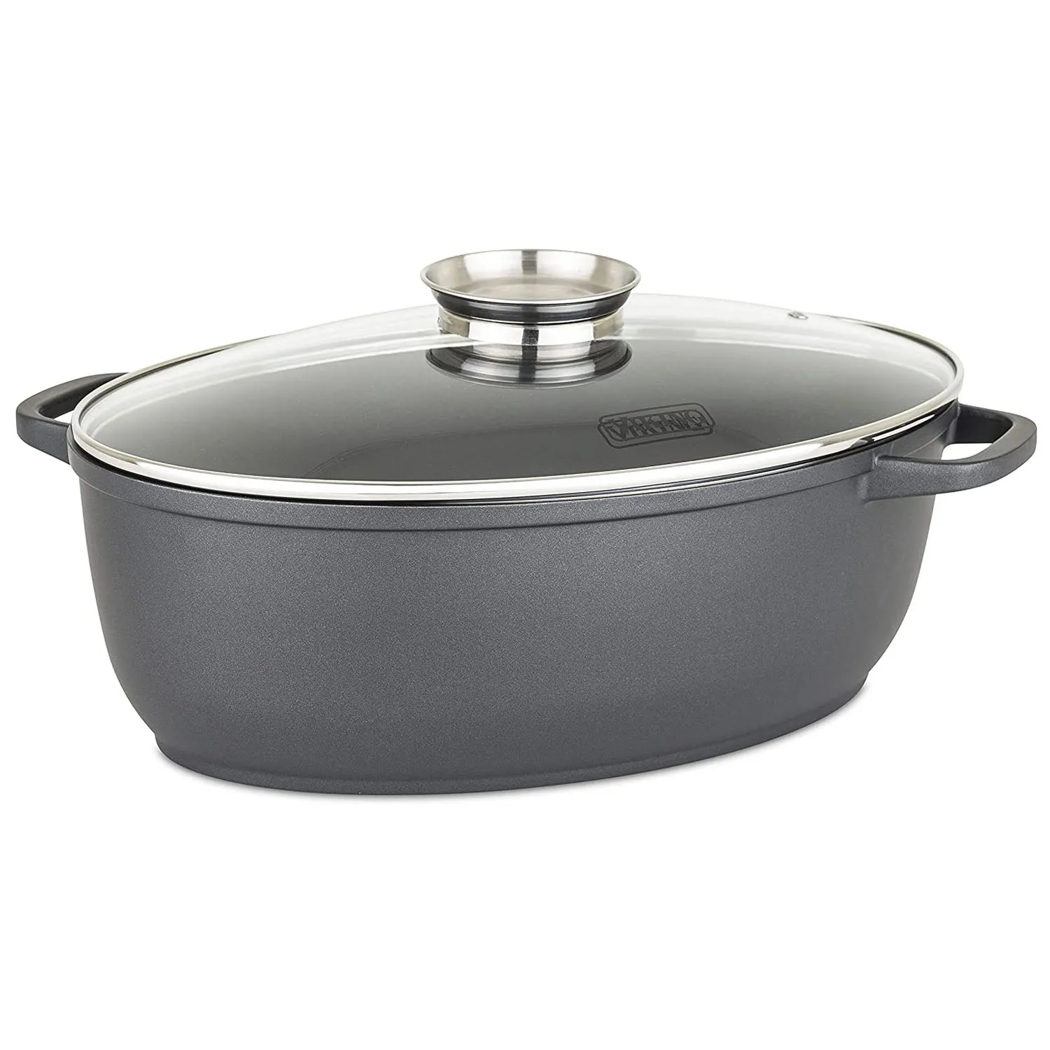 Viking Culinary 3-in-1 8.6 Qt Die Cast Oval Roaster with Glass Basting Lid, Gray