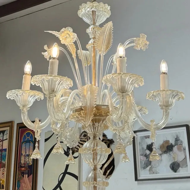 Vintage 18-Light Italian Murano Glass Chandelier 50"Dx69/96"H