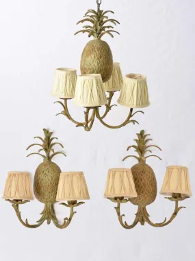 Vintage pineapple chandelier & pair appliques 18"