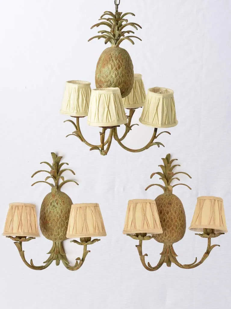 Vintage pineapple chandelier & pair appliques 18"