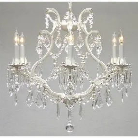 White Wrought Iron Crystal Chandelier Lighting H 19" W 20" Swag Plug In-Chandelier W/ 14' Feet Of Hanging Chain And Wire - A83--B17/White/3530/6