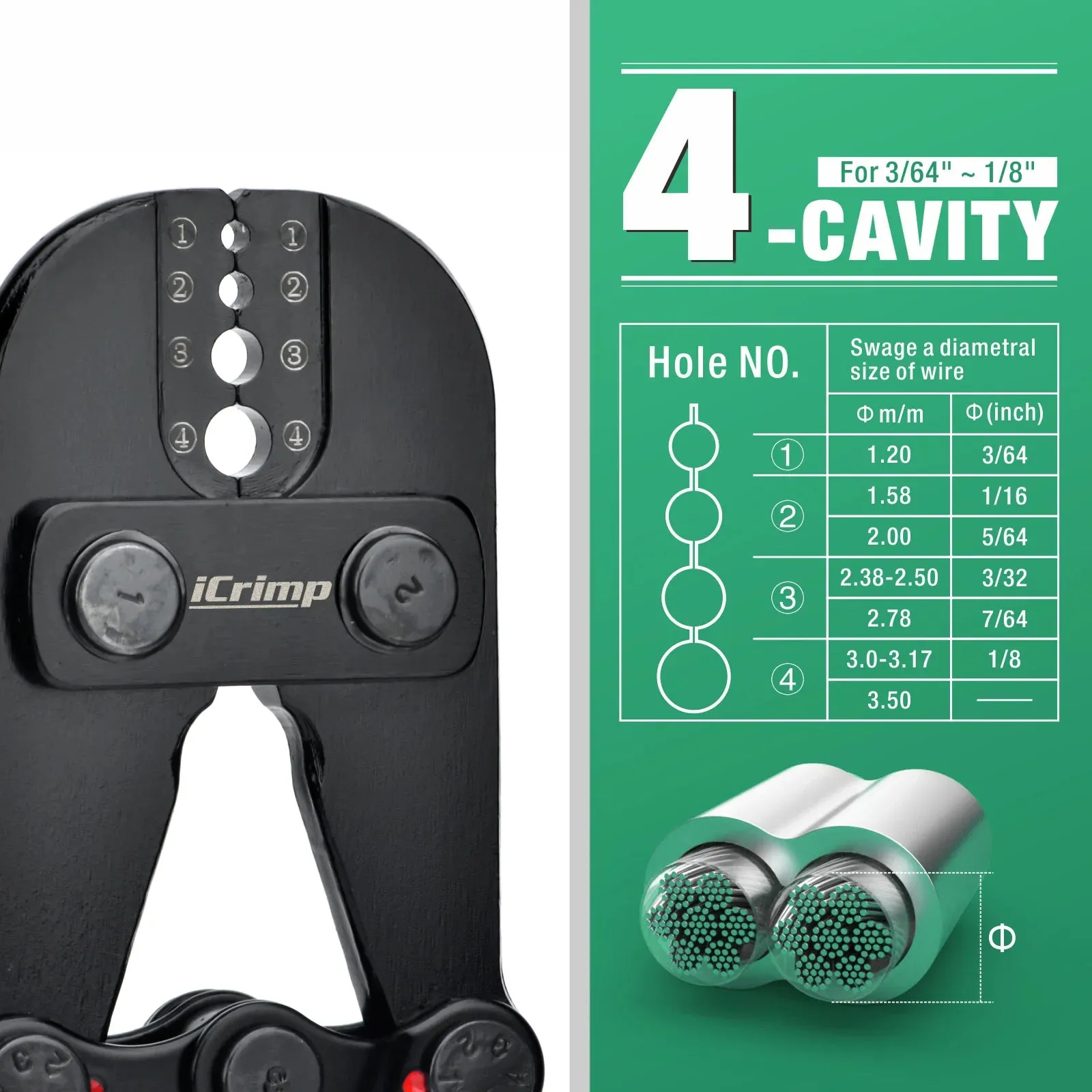 Wire Rope Crimping Tool for 3/64” to 1/8” Aluminum & Copper Duplex Sleeves, Ferrule and Stop with Built-in Cable Cutter