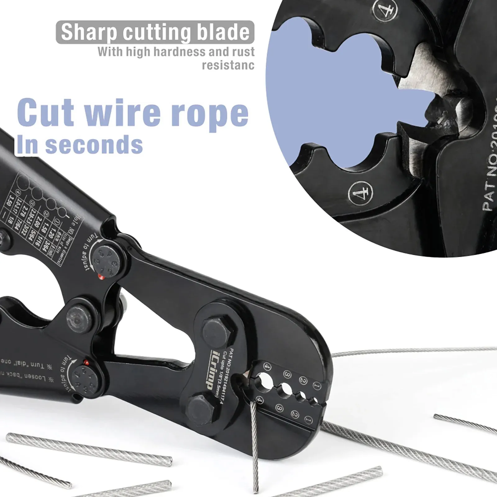 Wire Rope Crimping Tool for 3/64” to 1/8” Aluminum & Copper Duplex Sleeves, Ferrule and Stop with Built-in Cable Cutter