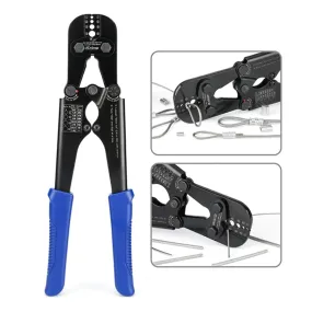 Wire Rope Crimping Tool for 3/64” to 1/8” Aluminum & Copper Duplex Sleeves, Ferrule and Stop with Built-in Cable Cutter