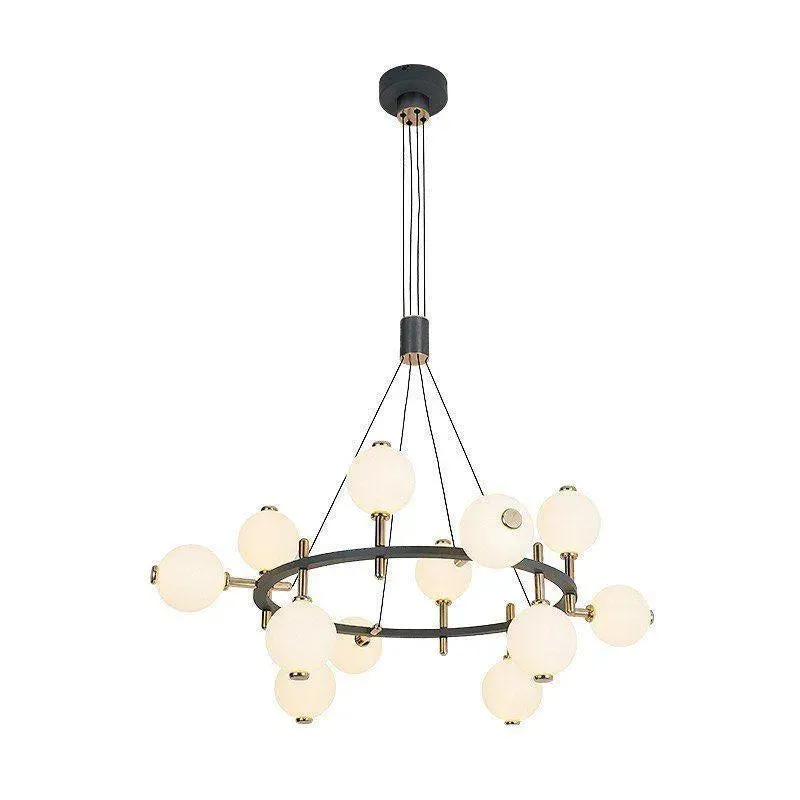 Wooden Twist Luster Modern Decorative White Balls Black & Gold Chandelier Contemporary Hanging Pendant Light Fixture for Elegant Home Decor