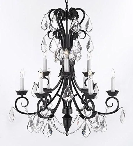 Wrought Iron Crystal Chandelier 30" Inches Tall With Crystal Trimmed With Spectra (Tm) Crystal - Reliable Crystal Quality By Swarovski - A84-B12/724/6 3Sw