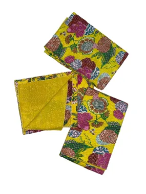 Yellow Tropical - Kantha Quilt, Kantha Bedcover, Coverlets, Kantha Throw