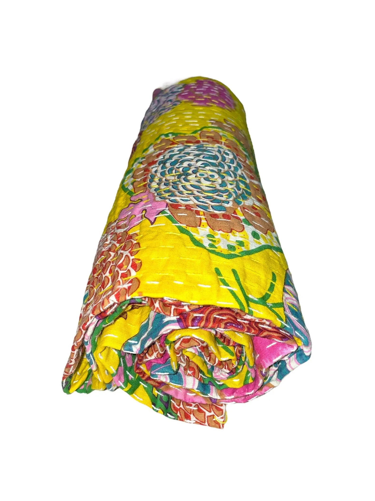 Yellow Tropical - Kantha Quilt, Kantha Bedcover, Coverlets, Kantha Throw