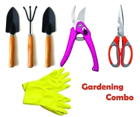 Your Brand Gardening Combo - Cultivator, Trowel, Garden Fork, Flower Cutter (Hedge Shears), Household & Garden Scissor with Rubber Gloves(1pair)