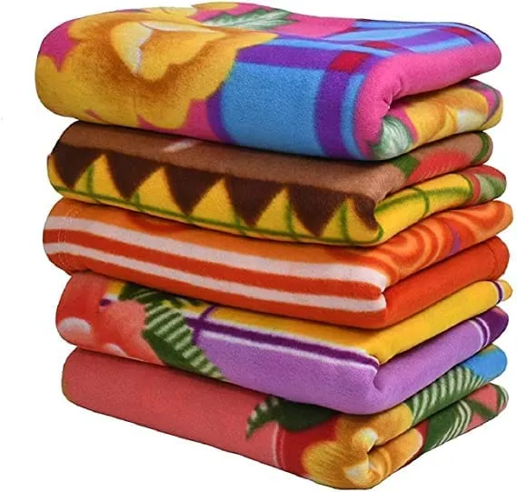 ZEUVY HOME All Season Soft & Cozy Polar Fleece Single Bed (150x220Cm) Colored Printed Blanket for All Seasons/All Season Ultra Soft & Light-Weight Travel Blanket (Multicolor) Set of 5