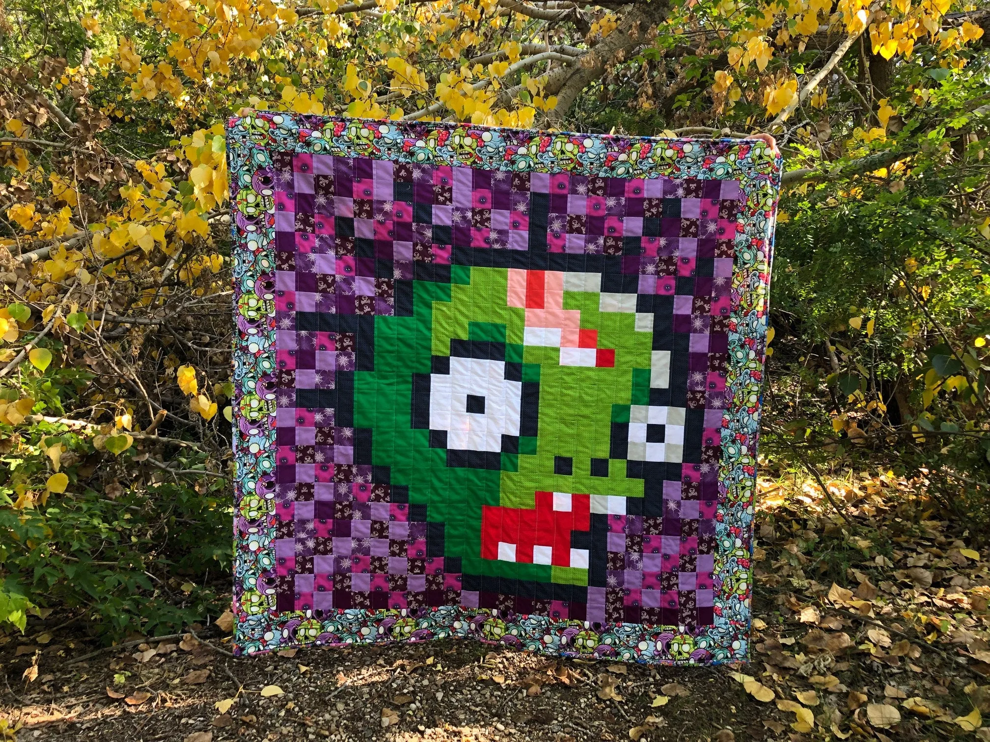 Zombie Quilt Pattern, Pixelated Zombie Pattern, Halloween Quilt Pattern