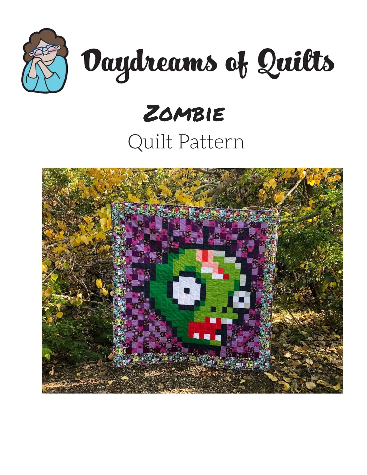 Zombie Quilt Pattern, Pixelated Zombie Pattern, Halloween Quilt Pattern